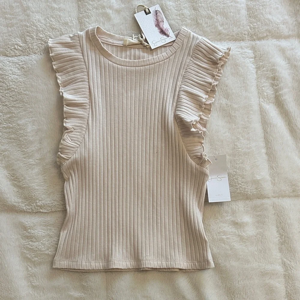 Jessica Simpson Beige Ribbed Ruffle Top - Picture 1 of 1